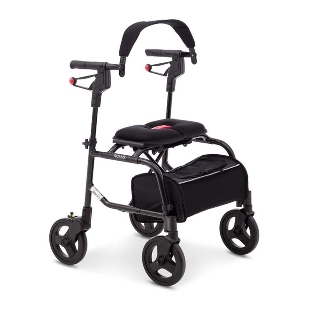 Black rollator with seat on a white background